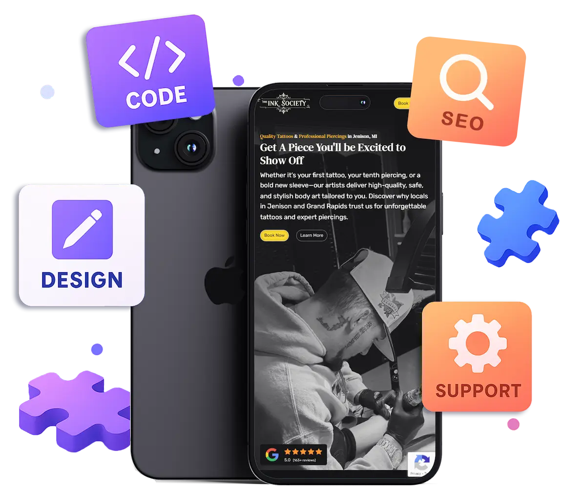 Responsive website design, custom coding, and support services