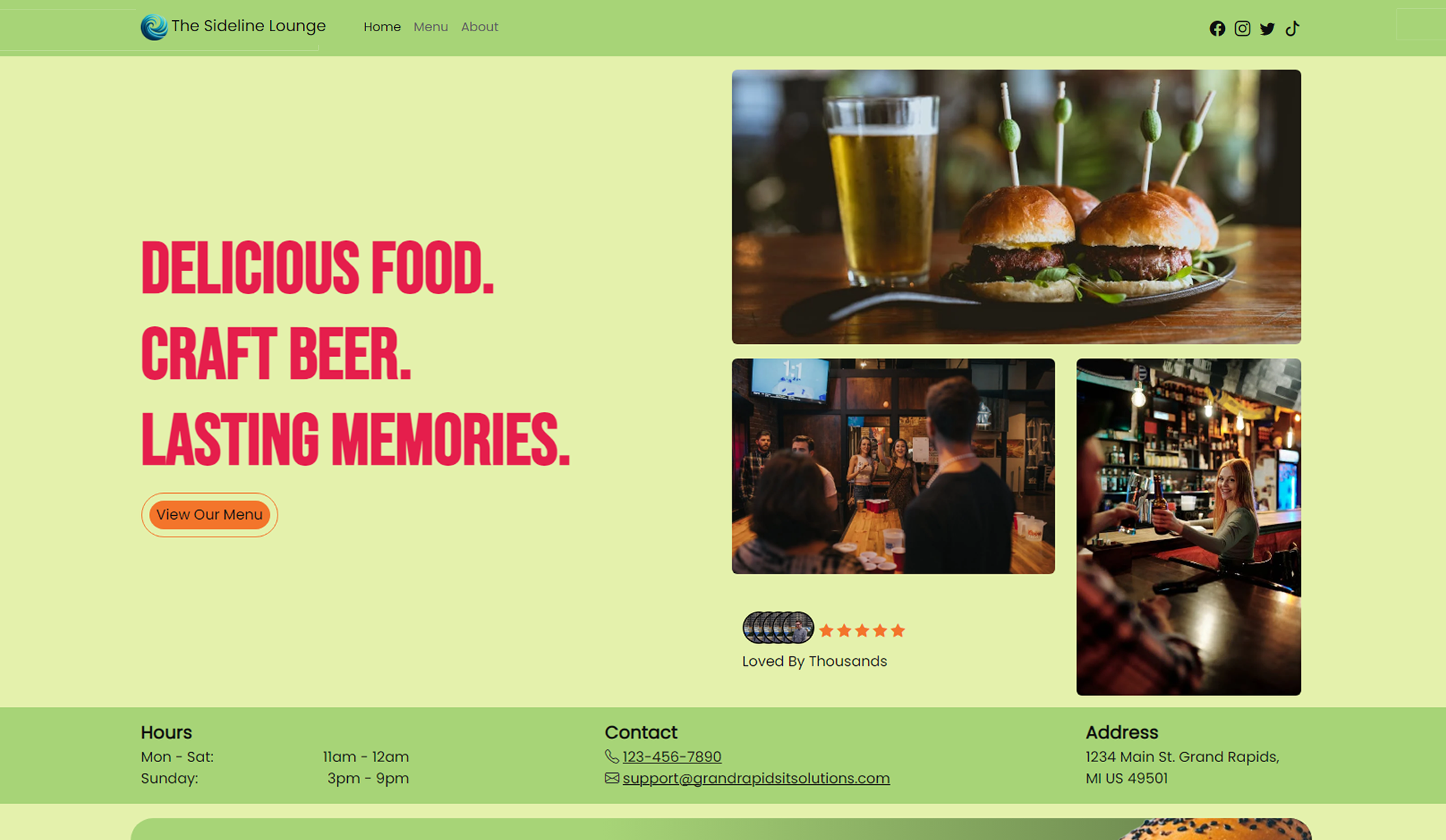 A lively and energetic vibe to life with a bright, colorful website template for bars looking to attract fun-loving patrons. This design is all about creating an exciting online presence that stands out and gets people in the door.